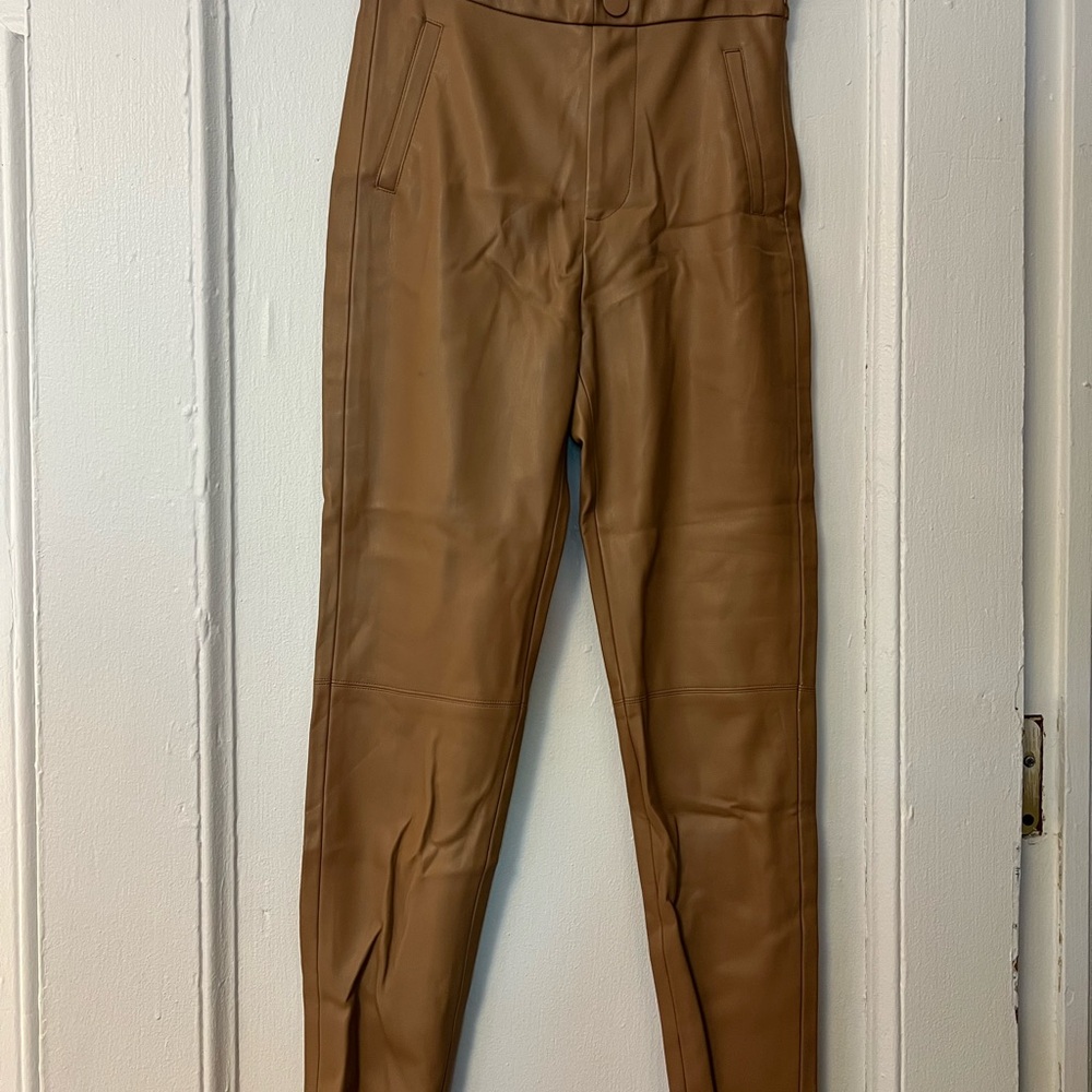 Zara Women’s Tan/Brown Faux Leather Pants, Never Worn